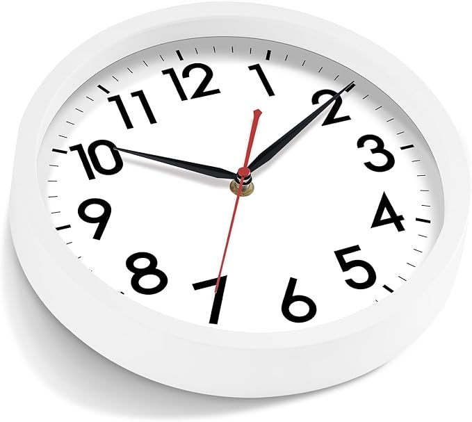 AKCISOT 14 Inch Wall Clock Silent Non Ticking Modern Wall Clocks Battery Operated, Analog Classic Clock Decorative for Bedroom, Kitchen, Home Office, Bathroom, School, Living Room (White)