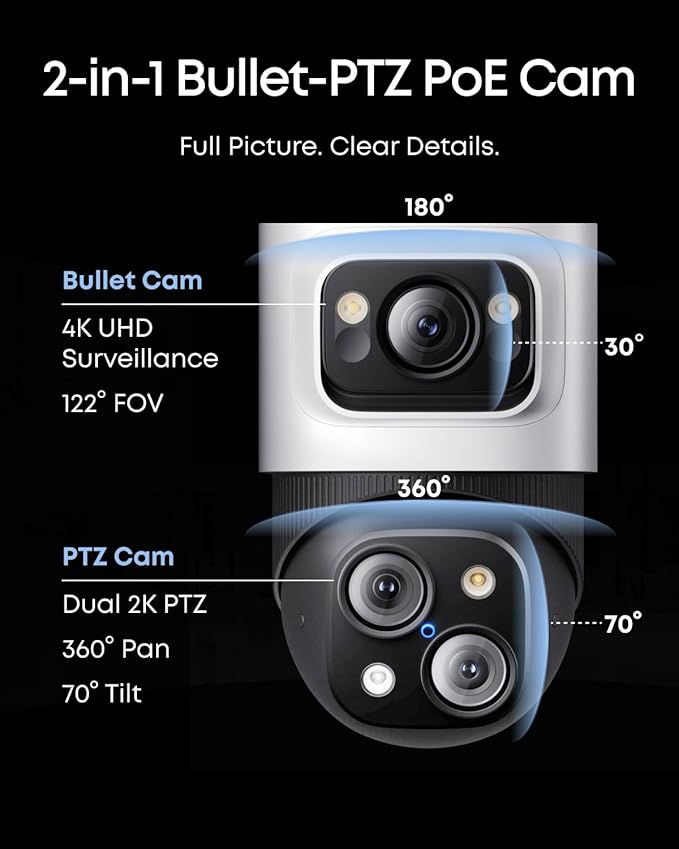 eufy PoE NVR Security Camera System S4, 24/7 Recording,Up to 16CH, 2TB HDD, 2 Bullet-PTZ Cams, 2 Bullet Cams, 360° PTZ, AI Auto Framing & Tracking, Smart Video Search, Color Night Vision
