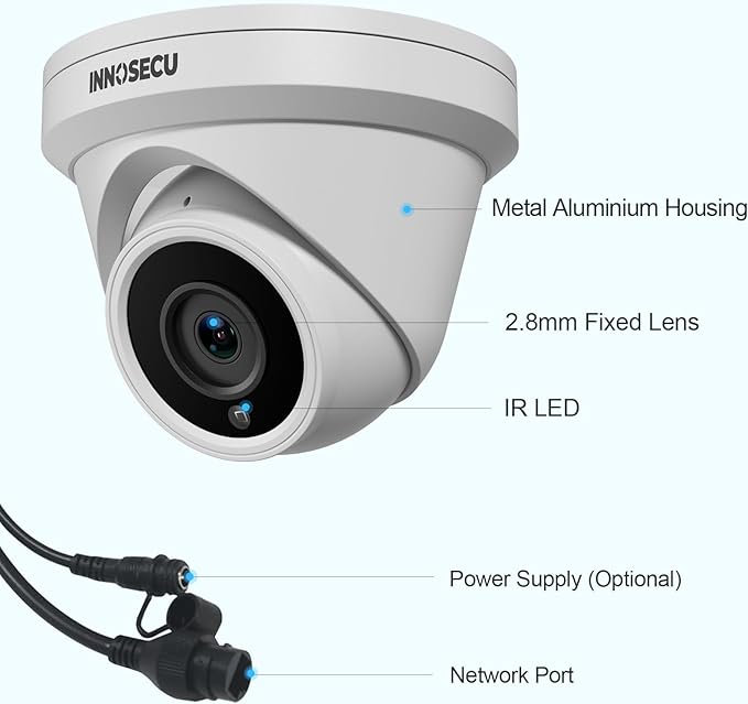 IP PoE Camera, UltraHD 5MP Dome Security Camera Outdoor Indoor, 2.8mm Lens Wide Angle 110°, Night Vision 100ft, Built-in Mic, Smart Human/Vehicle Detection, IND5GR93A (White)