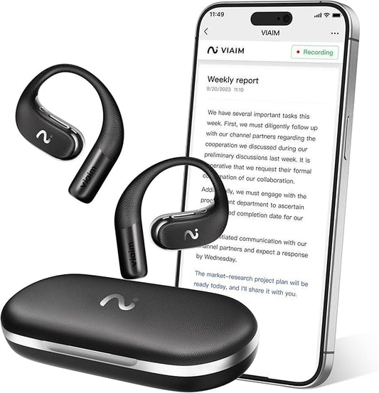 OpenNote AI Voice Recorder – Open Ear Headphones with FlashRecord, Call Recording, Real-Time Transcription, Translation, AI Assistant, for Students, Professionals & Interview Recording, Black