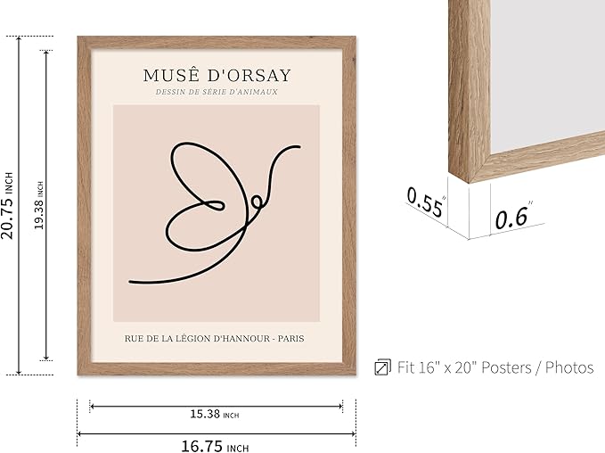 Poster Master Vintage Poster - Retro One Line Butterfly Drawing Print - Butterfly Line Art - Minimal Gift for Him, Her, Animal Lover - Abstract Decor for Home, Office, 16x20 Beige Framed