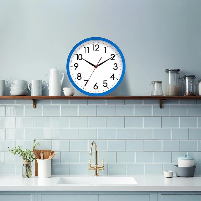 AKCISOT 12 Inch Wall Clock Silent Non Ticking Modern Wall Clocks Battery Operated, Analog Classic Clock Decorative for Bedroom, Kitchen, Home Office, Bathroom, School, Living Room(Blue)
