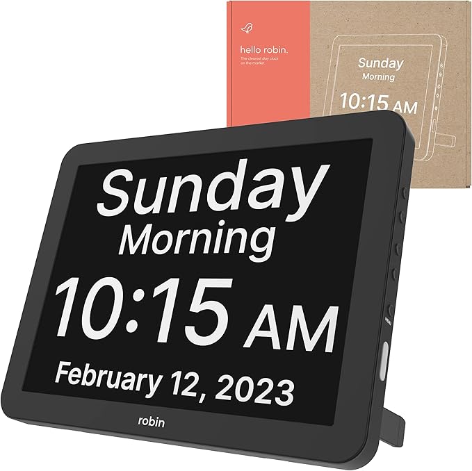 Robin Extra Large Day & Date Digital Clock for Elderly & Seniors with Dementia, Black, 15" Wide