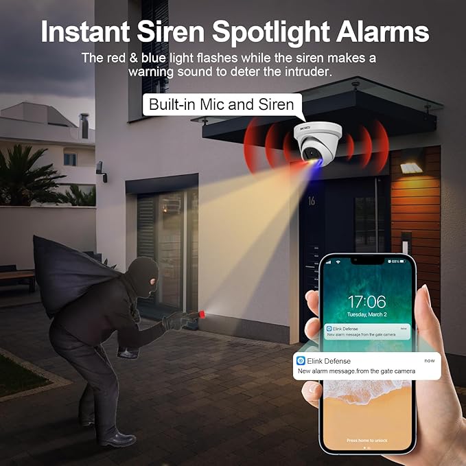 8MP AI PoE Camera, Outdoor Security IP Dome Camera, Smart Sound Alarm, Light Color Night Vision, AI Human/Vehicle Detection, Two Way Audio, 2.8mm Lens Wide Angle 110°, IND8BD97D