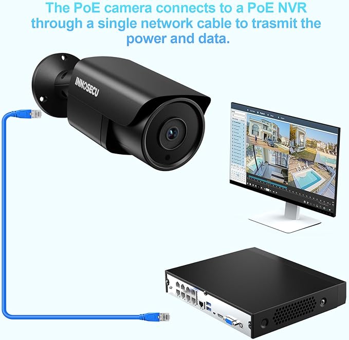 8MP Bullet IP PoE Camera, Surveillance Security Camera, Outdoor Waterproof lP67, Built-in Mic, Night Vision 100ft, 2.8mmLens Wide Angle 110°, Human and Vehicle Detection, INB8BR37E-B (Black)
