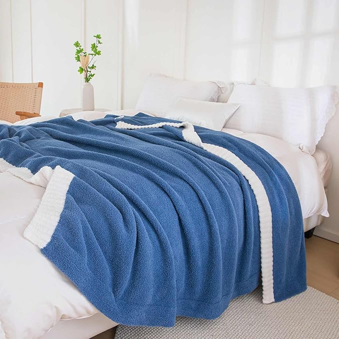 Soft Fuzzy Throw Blanket - Blue Cozy Warm Knit Fluffy Plush, Lightweight & Breathable, Throw for Bed, Chair, Sofa, Couch, Outdoor, 50"X60", Oeko-TEX Certified