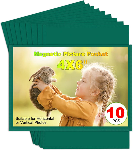 Green Magnetic Picture Frame 4X6 for Refrigerator 10 Pack,Photo Magnets Sleeves