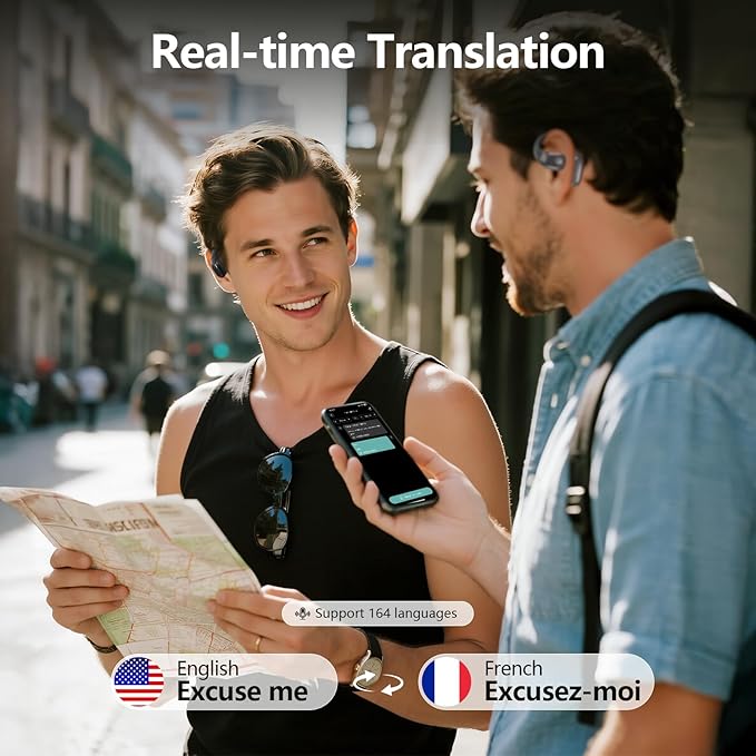 AI Translation Earbuds Real Time, 3-in-1 Translator Earbuds 164 Languages & Accents, Audifonos Traductores Inglés Español,Open Ear Wireless Headphones with Charging Case fit iOS & Android