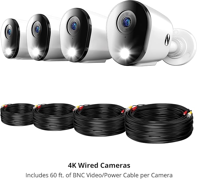 Night Owl Add On Wired 4K HD Indoor/Outdoor Deterrence Cameras with 2-Way Audio (4-Pack) (Requires Compatible DVR - Sold Separately) (4 Camera)