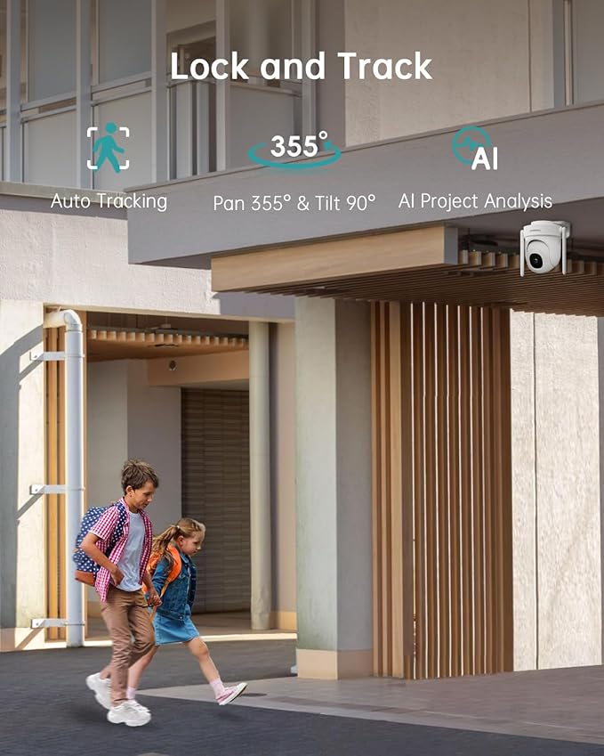 ZUMIMALL 5MP Security Camera Outdoor - 2.4G/5G WiFi, Wired Camera 24/7 Recording | AI Motion & Noise Detection, 360° Auto Tracking, Color Night Vision | IP66 Weatherproof, Alexa Compatible