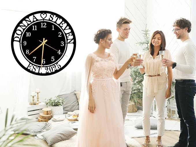 Custom Large Last Name and EST Large Metal Wall Clock, Personalized Metal Family Name Clocks, Silent Clock for Wall, Love Theme Clocks Sign, Living Room Decor, Housewarming Gift