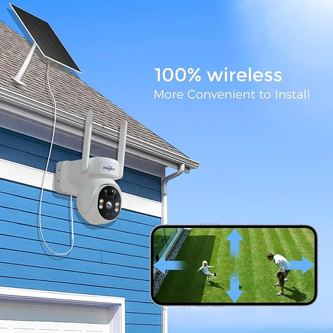 Hiseeu Solar Camera, 4MP 100% Wireless WiFi Camera Outdoor, Humanoid Detection, PTZ 360° View, Color Night Vision, IP66 Waterproof, 2-Way Audio, 2.4G WiFi, Compatible with NVR, No Monthly Fee, 2PCS