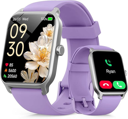Smart Watches for Women with Alexa & Bluetooth Call,1.85" HD Screen Fitness Tracker,30-Day Battery,Heart Rate/Sleep/SpO2 Monitor,100+ Sports Modes,2ATM Waterproof Smartwatch for Android iPhone(Purple)