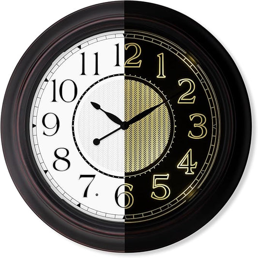 18 Inch Lighted Wall Clock Outdoor Clocks with Smart Light Sensor Battery Operated Wall Clocks with Night Light, Waterproof Wall Clock for Patio, Garden, Porch, Living Room, Home, Office