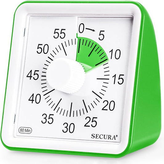 Secura 60-Minute Visual Timer, Classroom Timer, Countdown Timer for Kids and Adults, Time Management Tool for Teaching (Green & Green)