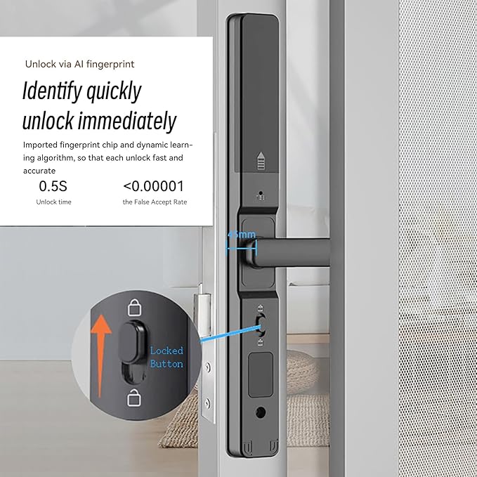 HIFAM Fingerprint Door Lock, TUYA APP Control Smart Lock Electronic Door Lock with Code Passcode Biometric Door Handle, IC Card Key Unlock