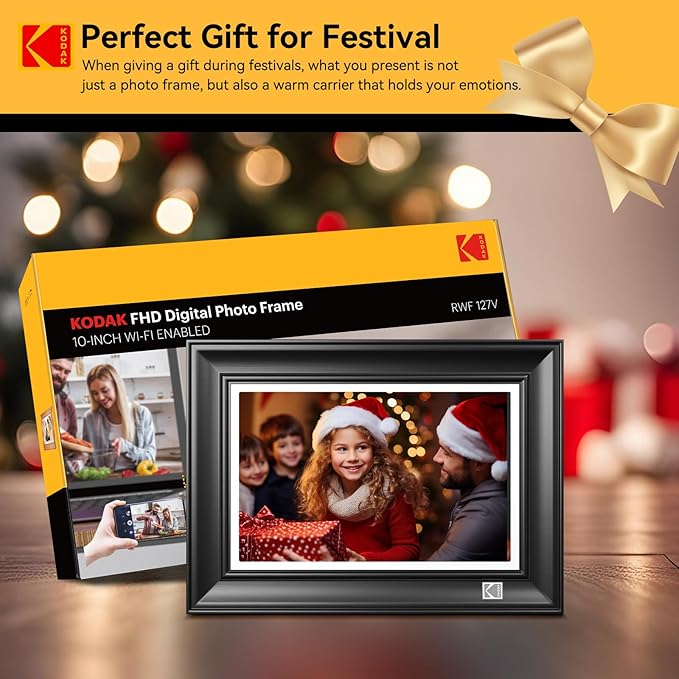 KODAK WiFi Digital Picture Frame, 1920 x 1200 Touchscreen Digital Photo Frame, 10.1 Inches Intelligent Electronic Picture Frame with 32 GB, Auto-Rotate, Share Moments Instantly Gifts