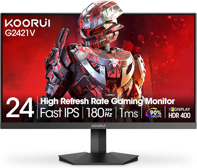 KOORUI 24" Gaming Monitor,180Hz 1ms Fast IPS Monitor, 1440P HDR400 Display, 90% DCI-P3 Color Gamut, Adaptive Sync, Slim Frame, VESA Mountable, HDMI 2.0, DP 1.4, G2421V