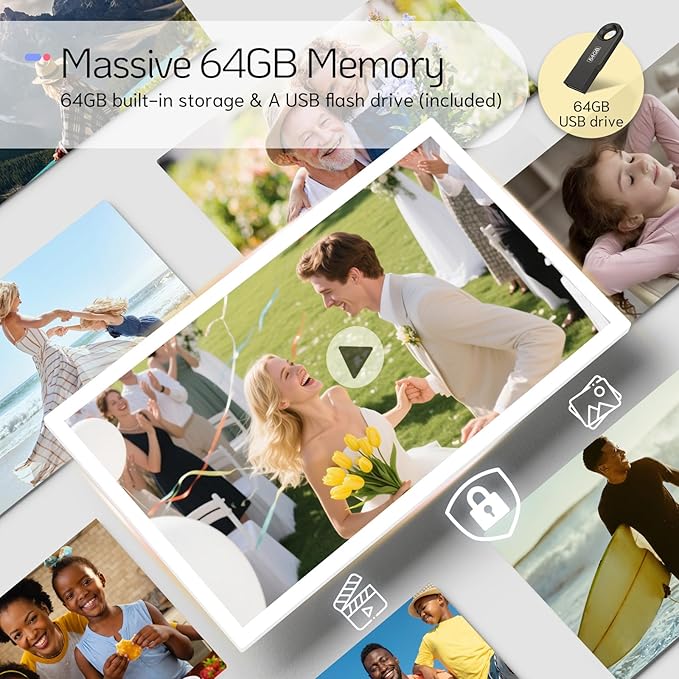 NexFoto 27 Inch Touchscreen Digital Picture Frame, FHD WiFi Photo Frame Electronic 64GB, Add Photos from Google Photos, Upload Videos via APP/USB, Gifts for Christmas/Mom/Grandparents, White