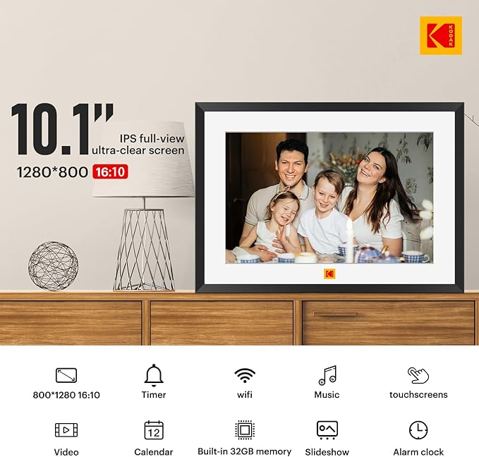 KODAK 10.1 Inch WiFi Digital Picture Frame,1280x800 HD IPS Touch Screen, Electronic Smart Photo Frame with 32 GB Memory, Auto-Rotate, Instantly Share Photos/Videos Anywhere