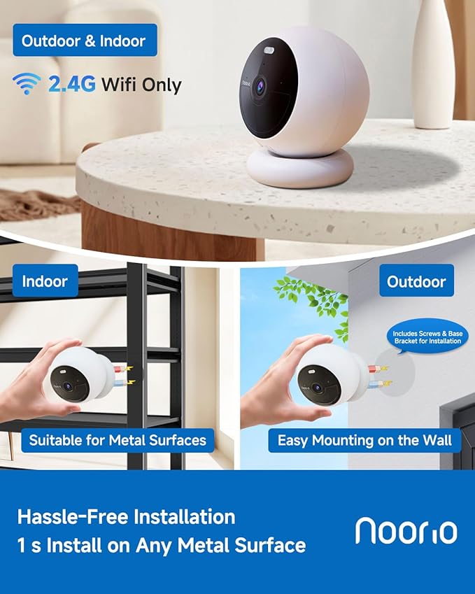 Noorio Security Cameras Wireless Outdoor Magnetic, 1080P Battery Powered Indoor Cameras for Home Security, Smart Motion Detection Outdoor Pet Dog Camera, Free Local Storage MagCam, 2.4G WiFi, B200S
