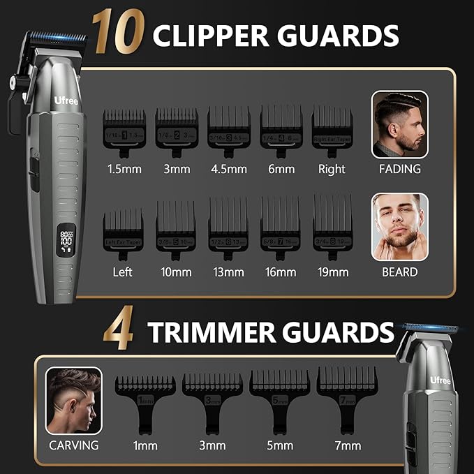Ufree Hair Clippers for Men Professional, Beard Trimmer and Foil Shaver Electric Razor, Cordless Barber Clippers and Trimmers Set for Hair Cutting and Grooming, Gifts for Men