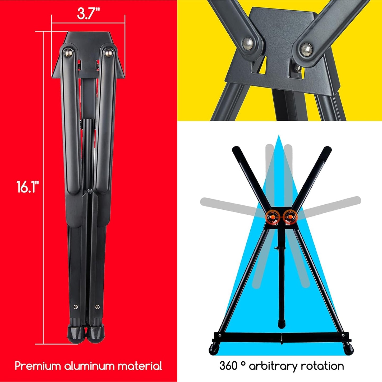 MEEDEN 4pcs Tabletop Easels, Metal Stand for Painting & Display, Aluminum Desktop Art Easel, Foldable Portable Tripod Stand for Canvas, Paintings, Photos, Books, Signs