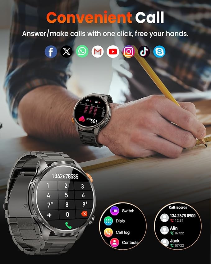 Smart Watches for Men, Military Smart Watch with 100 Days Battery/Flashlight/Heart Rate/Sleep/SpO2 Monitor/Call/110+ Sports Mode, 5 ATM Rugged Men's Fitness Tracker Watch for Android iPhone Compatible