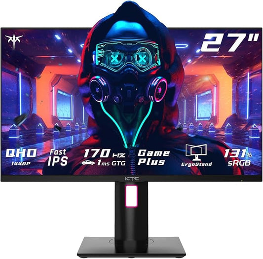 KTC 27" 1440p 170Hz Gaming Monitor, 2K QHD 1ms GTG Fast IPS, HDR, HDMI/USB C/DP, FreeSync & G-Sync, Swivel Tilt Height Pivot Adjustable, H27T22