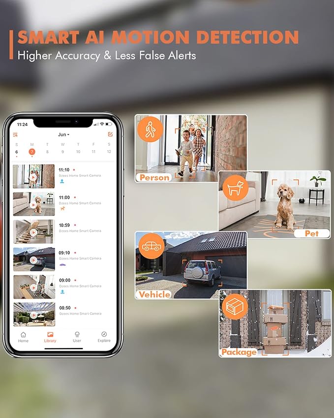 Dzees 2K Security Cameras Wireless Outdoor, Indoor-Outside WiFi Battery Powered Camera for Home Security,Color Night Vision,2-Way Talk,AI Motion Detection,Spotlight Siren Alarm,SD/Cloud Storage,2 Pack