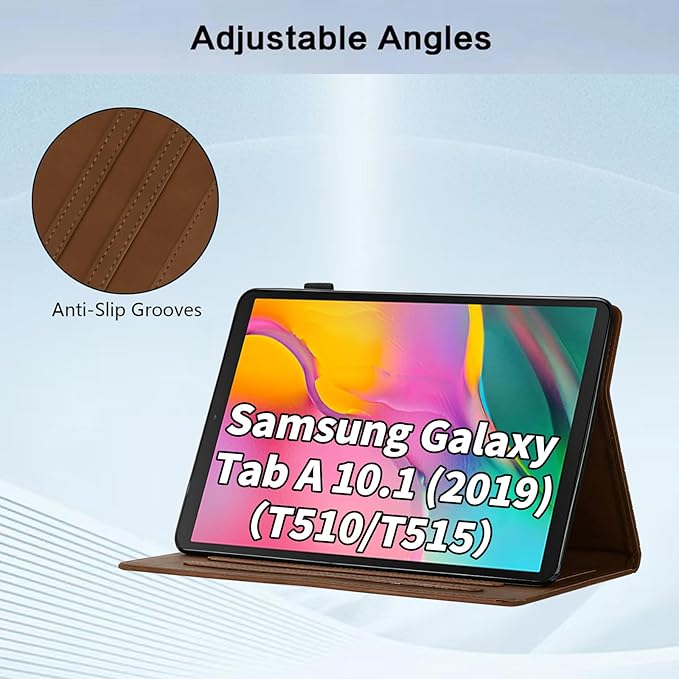 Case for Samsung Galaxy Tab A 10.1 2019 Model SM-T510/T515, Multi-Angle Viewing Smart Stand with Pocket PU Leather Tablet Cases Flip Folio Cover Brown