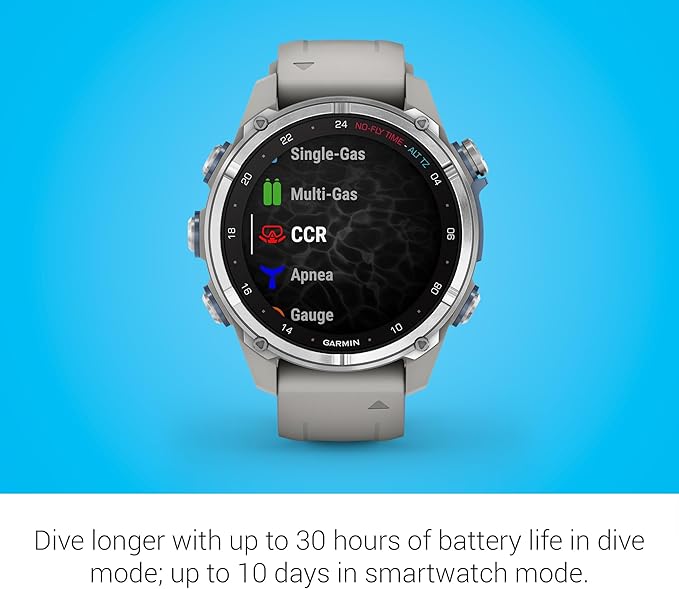 Garmin Descent Mk3 Dive Computer and Multisport Smartwatch with AMOLED Display with Advanced Dive Modes and GPS Navigation (43mm, Stainless Steel with Fog Gray Silicone Band)