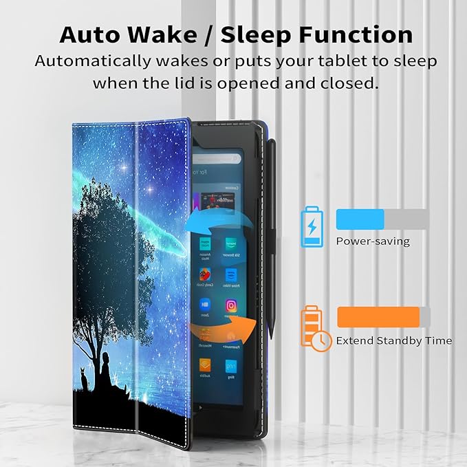 VORI Case for All-New Amazon Kindle Fire HD 10 Tablet (13th/11th Generation 2023/2021 Release) and Fire HD 10 Plus - Slim Folding Stand Folio Cover with Auto Wake/Sleep & Hand Strap, Dreamy Starry