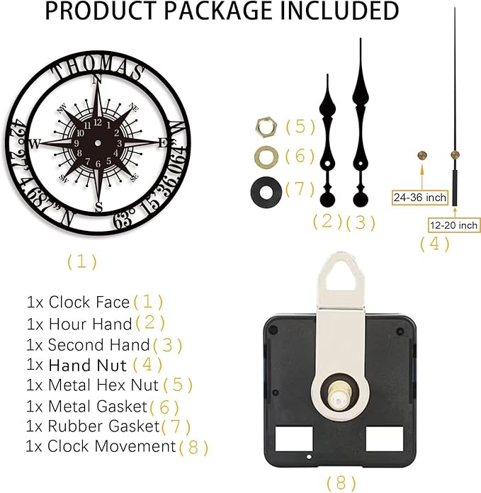 Personalized Metal Wall Clock Custom Compass Clock with Family Name and Coordinates Decorative Steel Wall Art for Living Room Bedroom Kitchen Housewarming Wedding Gift