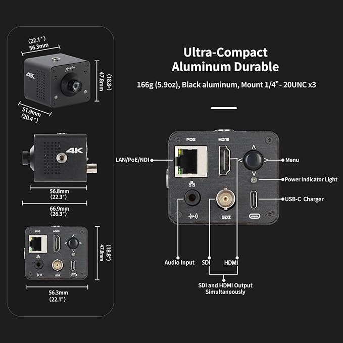 zowietek 4K POV Camera PoE, ZowieCAM, Webcam, Simultaneously HDMI & SDI Output, RTSP/RTMP(s)/SRT, Standalone Live Streaming to YouTube/Twitch for Webcast, Meeting, Teaching & Gaming (M12 AF)