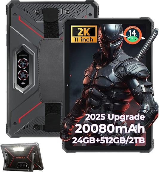HOTWAV R9 Plus Rugged Tablet 11 inch Android 14 Tablets, 20080mAh Waterproof Tablet, 2K 24GB+512GB/2TB TF Work Tablets, 64MP+16MP Octa-Core IP68&IP69K/4G Dual SIM/5G WiFi/Face ID/GPS/OTG