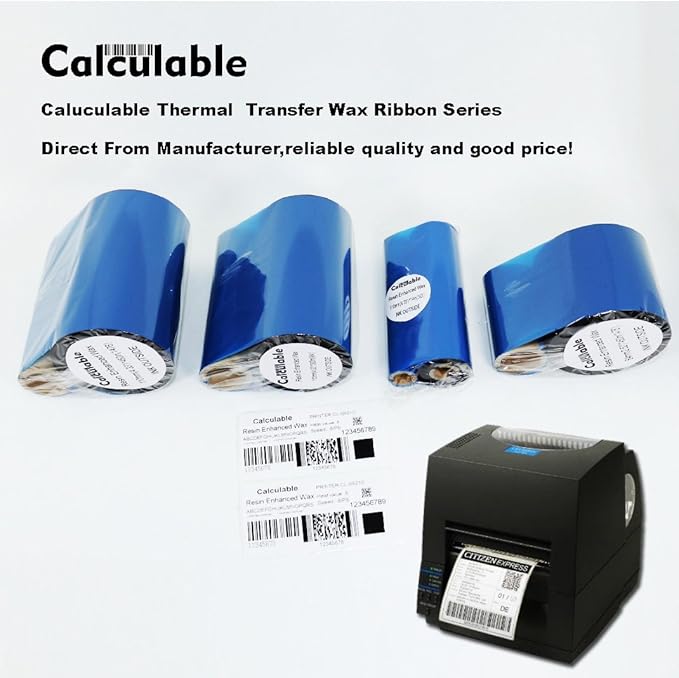 Black 2.52" x 1476' (64mmx450m) Thermal Transfer Wax Ribbon for Zebra Desktop Printer,TEC,DATAMAX,INTERMEC,Avery,Citizen,SATO,TSC,GODEX,ARGOX,BEIYANG,POSTEK