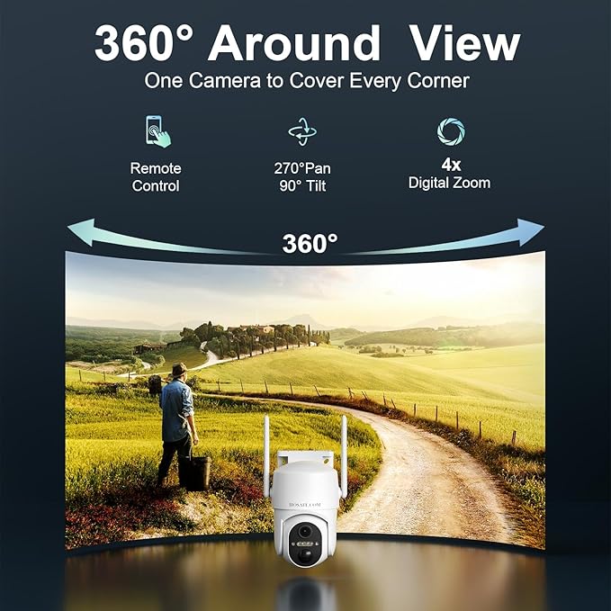 HOSAFE.COM No WiFi Security Cameras Wireless Outdoor, 4G LTE Cellular Security Camera, Solar Camera for Home Security, 360 PTZ, Human Sensor, 2K HD, 2-Way Talk, IP66