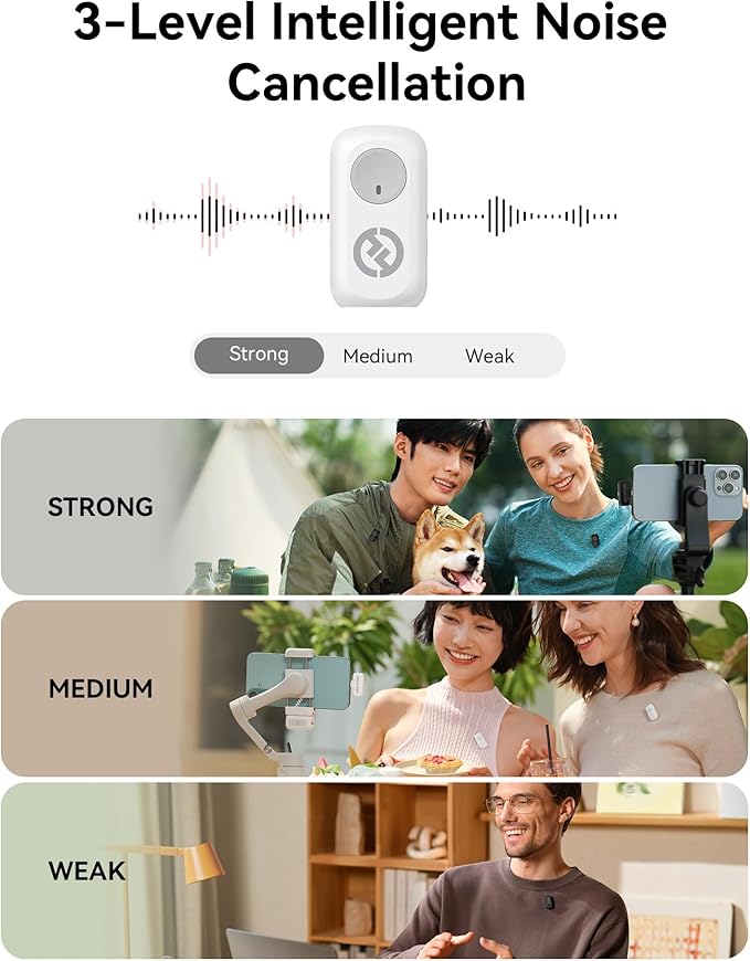 Hollyland Lark A1 Wireless Mini Microphone for iPhone & Android, 48kHz/24-bit, 3-Level Intelligent Noise Cancel, Microphone for YouTube, Podcast, Vlogging (Pink, 2TX + 2RX + Charging Case)