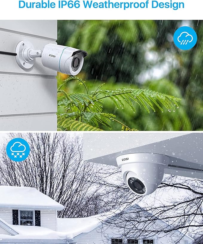 ZOSI H.265+ 1080p Home Security Camera System Indoor Outdoor, 5MP Lite CCTV DVR 8 Channel, 8 x 1080p Weatherproof Surveillance Bullet Dome Camera, Remote Access, Human Vehicle Detect (No Hard Drive)