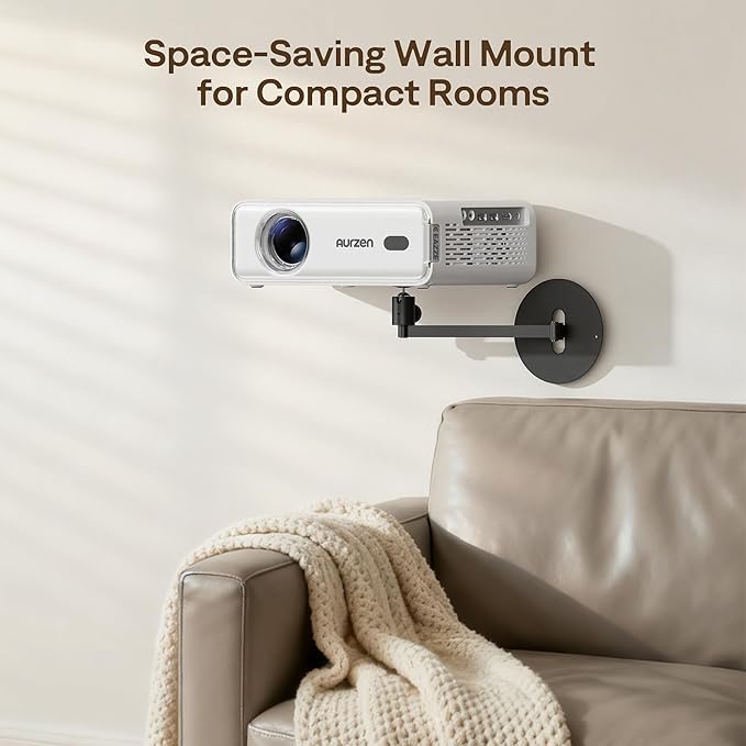 Aurzen Projector Wall Mount Shelf, Wall Use with Adjustable Angle, 360° Rotation and 90° Tilt, Foldable Heavy-Duty Metal Bracket, Supports 4.4 lbs, Compatible with TMY, HAPPRUN, Yaber, Epson