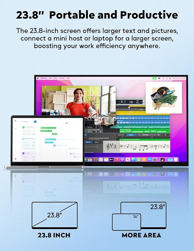 23.8" Portable Monitor for Laptop 100HZ-Portable Screen 100% SRGB IPS for Gaming & Work USB-C HDMI Second Monitor Portable with 180°Adjustable Stand for Laptop Mac Window PS5