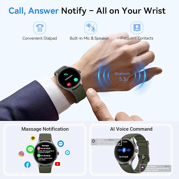 Smart Watches for Men/Women, 1.27" HD Smartwatch Fitness Tracker with Bluetooth Calls (Make/Answer), Heart Rate/SpO2/Sleep Monitor, 12 Days Battery, IP68 Waterproof - Green