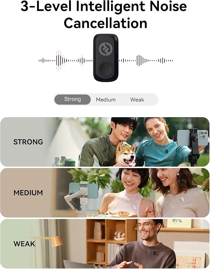 Hollyland Lark A1 Wireless Microphone for iPhone 17/16/15 & Android, 48kHz/24-bit, 3-Level Intelligent Noise Cancel, Mini Mic for YouTube, Podcast, Vlogging (Black, 2TX + USB-C RX + Charging Case)