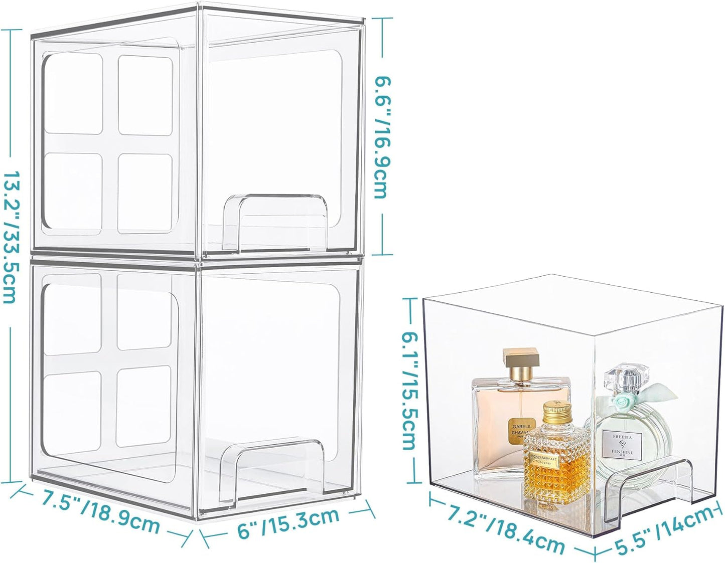 Vtopmart 8 Pack Stackable Under Sink Organizer Drawers, Clear Acrylic Storage Bins for Kitchen and Bathroom Cabinets, Baby Bottles, Cleaning Supplies, 6.6'' Tall Space-Saving Drawer System