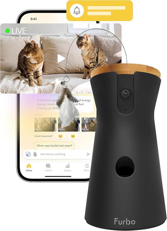 Furbo 360° Cat Camera [Subscription Required] Unlock w/Paid Plan: Home Security & Pet Safety Alerts, Rotating Treat Toss w/ 2-Way Speaker, Smart Cam w/Phone App (Low Risk, 3mo Min. Cancel Anytime)