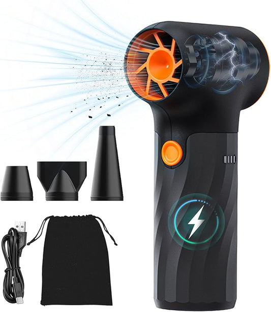 Electric Air Duster, 130,000 RPM High-Speed Compressed Air Duster, Rechargeable Portable Cordless Air Blower 3 Gear Mini Turbo Fan Jet Dry Blower with Non-Slip Handle for PC Car Electronics Cleaning