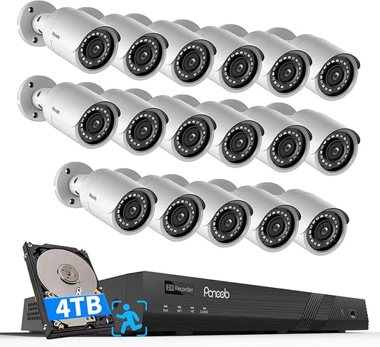 16 Channel Security Camera System, 4K 16CH PoE NVR 4TB HDD, 16x 5MP Wired Surveillance IP PoE Cameras Outdoor with AI Human Detection, Built-in Microphone,100ft IR Night Vision, PB37F1616-5M