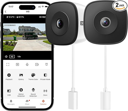Window Security Camera 2K, Indoor WiFi Cameras 2.4GHz/5GHz, 2 Pack with Colorvue AI Color Night Vision, Person Detection with Auto-Focus, 24/7 Recording Compatible with Alexa & Google Home