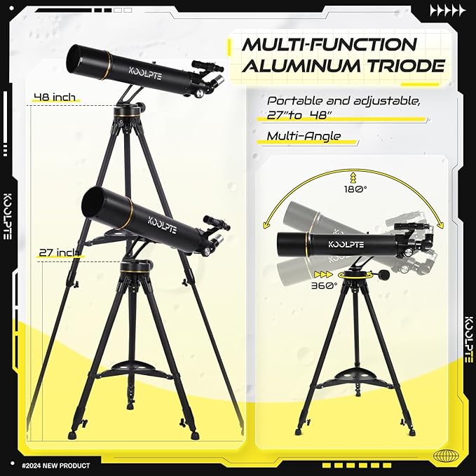 Telescope, 90mm Aperture 700mm with Vertisteel AZ Mounting Slow-Motion Mount, High Power for Astronomy Enthusiasts, Easy for Kids, with Carry Bag, Wireless Remote Control, Phone Adapter,Black